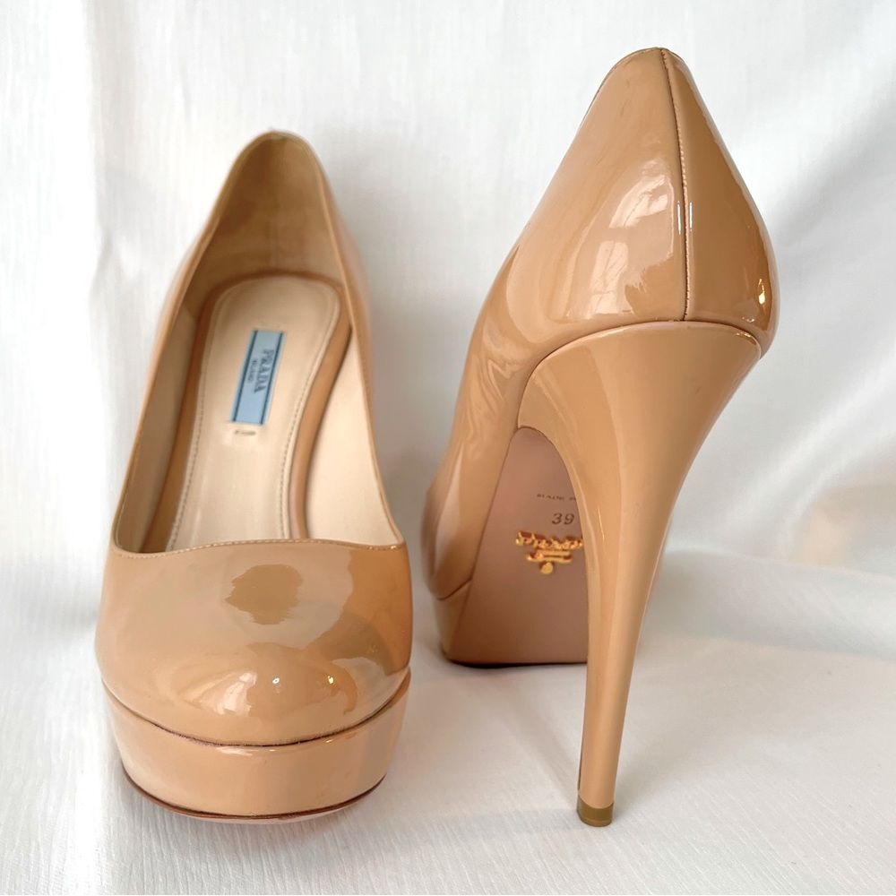 Prada Platform Nude Patent Leather Stiletto Heel, Size 39 (8.5-9 US)